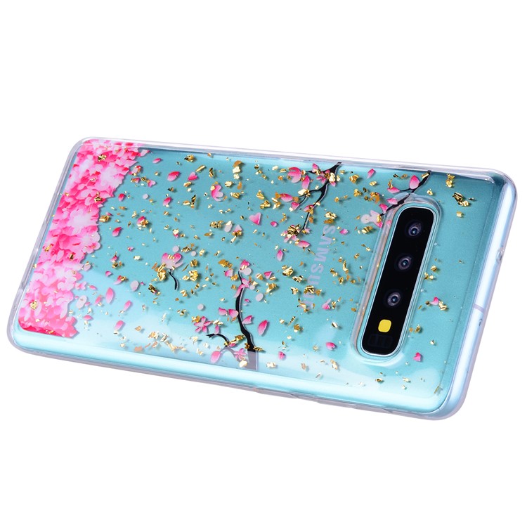 Glitter Sequins Inlaid Patterned TPU Phone Cover for Samsung Galaxy S10 Plus - Falling Flowers-5