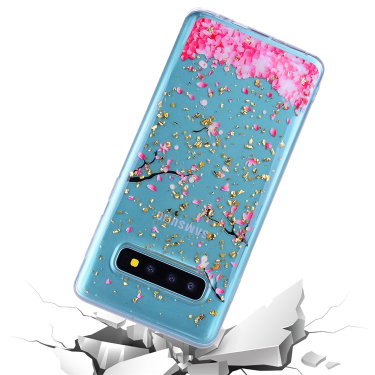 Glitter Sequins Inlaid Patterned TPU Phone Cover for Samsung Galaxy S10 Plus - Falling Flowers-6