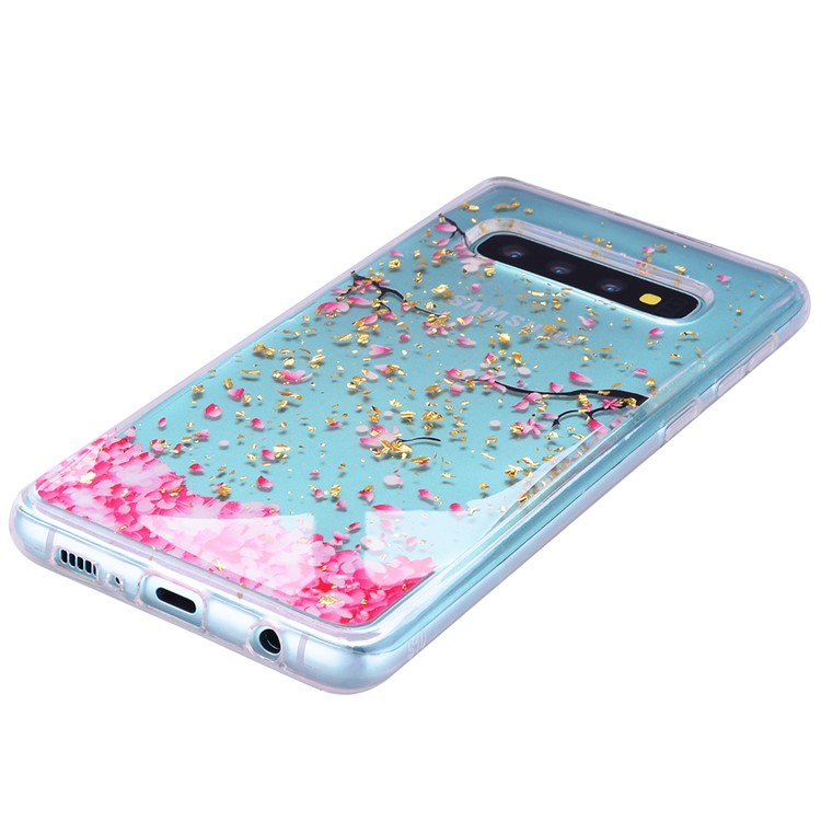 Glitter Sequins Inlaid Patterned TPU Phone Cover for Samsung Galaxy S10 Plus - Falling Flowers-7