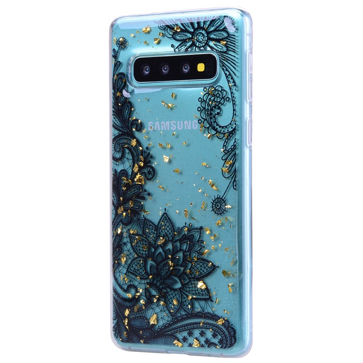 Glitter Sequins Inlaid Patterned TPU Phone Cover for Samsung Galaxy S10 Plus - Black Lace-4