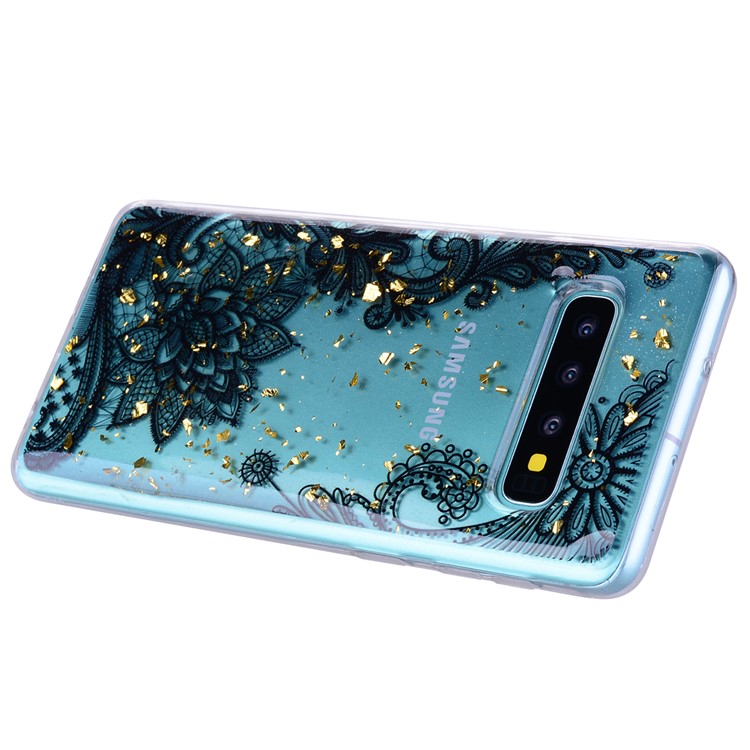 Glitter Sequins Inlaid Patterned TPU Phone Cover for Samsung Galaxy S10 Plus - Black Lace-5