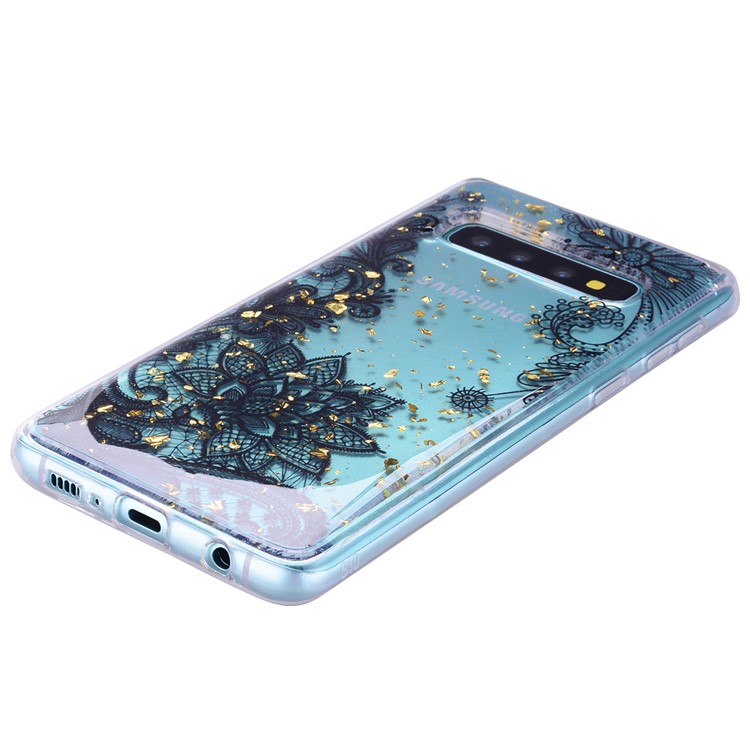 Glitter Sequins Inlaid Patterned TPU Phone Cover for Samsung Galaxy S10 Plus - Black Lace-7