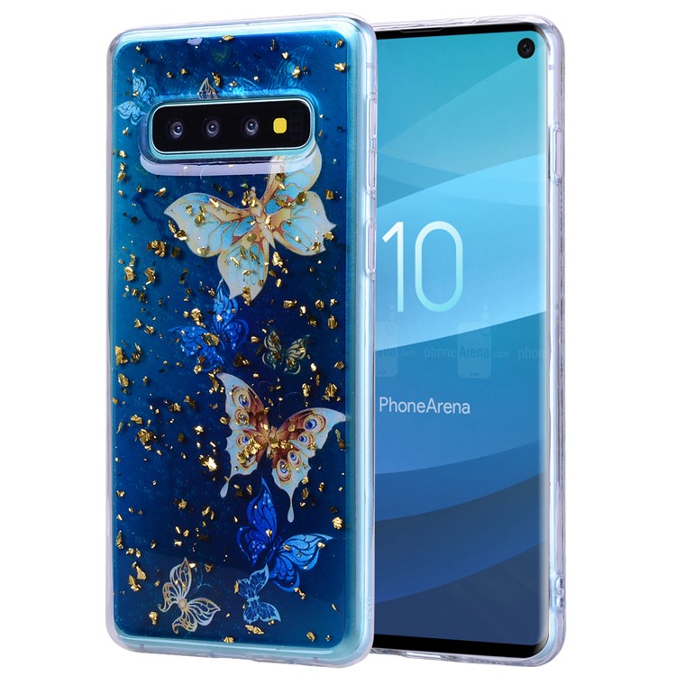 Glitter Sequins Inlaid Patterned TPU Phone Cover for Samsung Galaxy S10 Plus - Butterflies-1