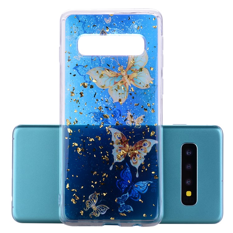 Glitter Sequins Inlaid Patterned TPU Phone Cover for Samsung Galaxy S10 Plus - Butterflies-2