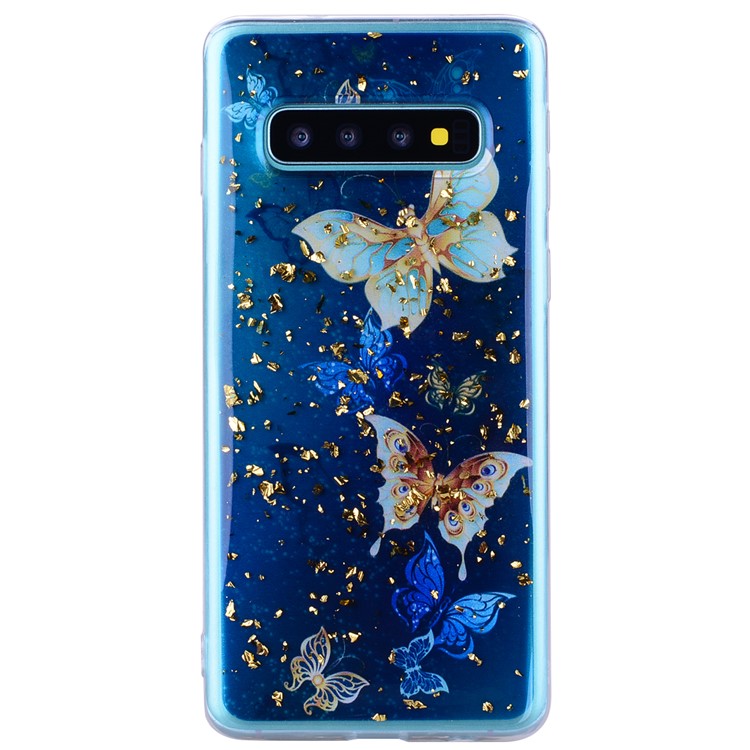 Glitter Sequins Inlaid Patterned TPU Phone Cover for Samsung Galaxy S10 Plus - Butterflies-3