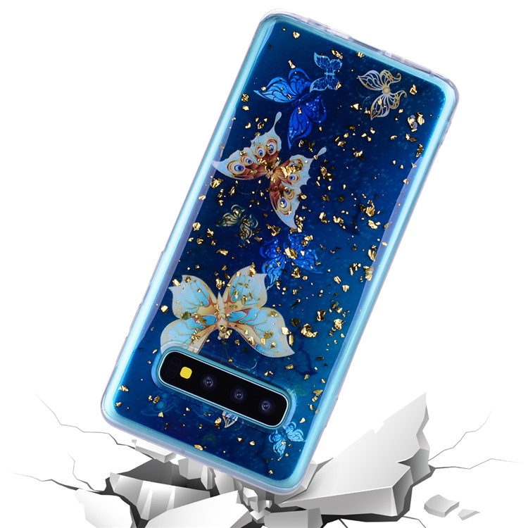 Glitter Sequins Inlaid Patterned TPU Phone Cover for Samsung Galaxy S10 Plus - Butterflies-6