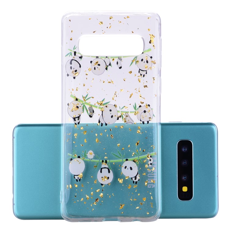 Glitter Sequins Inlaid Patterned TPU Phone Cover for Samsung Galaxy S10 Plus - Pandas-2