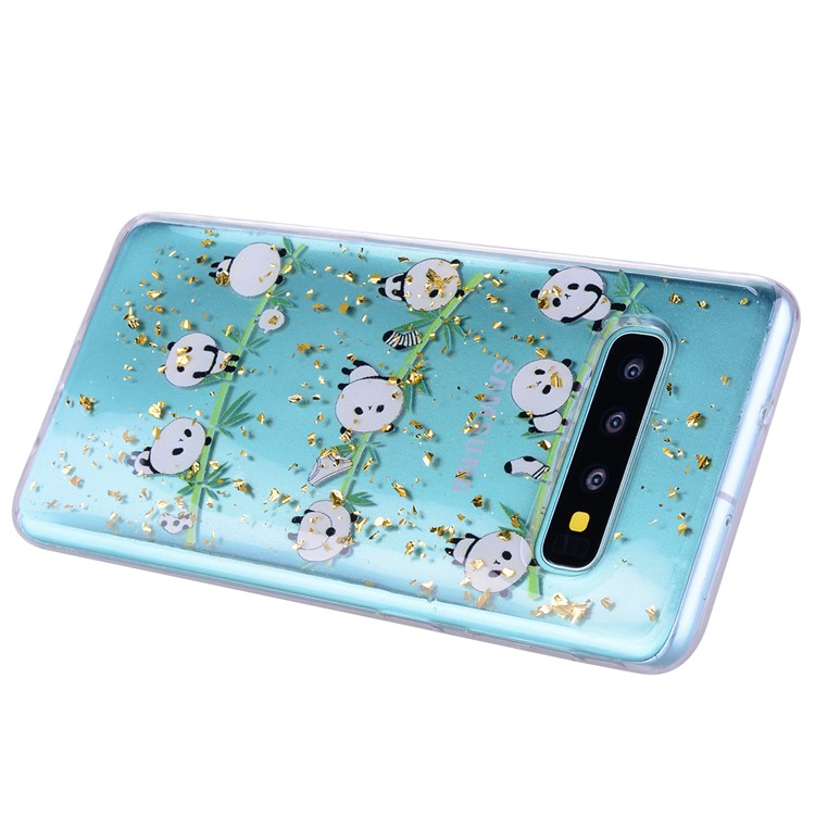 Glitter Sequins Inlaid Patterned TPU Phone Cover for Samsung Galaxy S10 Plus - Pandas-5