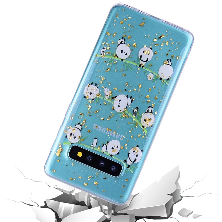 Glitter Sequins Inlaid Patterned TPU Phone Cover for Samsung Galaxy S10 Plus - Pandas-6
