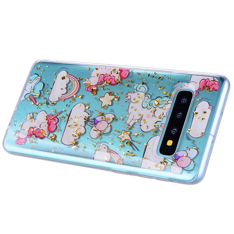 Glitter Sequins Inlaid Patterned TPU Phone Cover for Samsung Galaxy S10 Plus - Unicorns-5