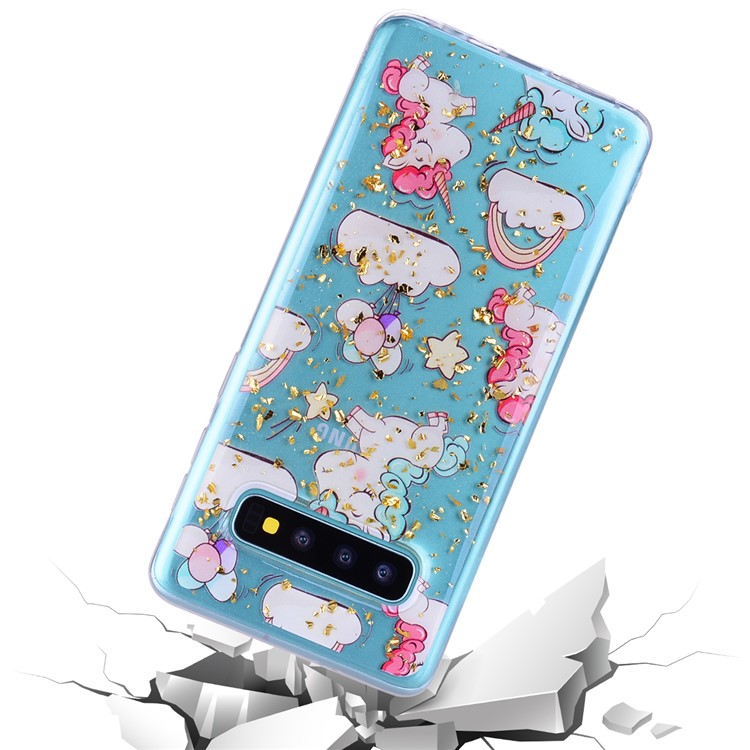 Glitter Sequins Inlaid Patterned TPU Phone Cover for Samsung Galaxy S10 Plus - Unicorns-6