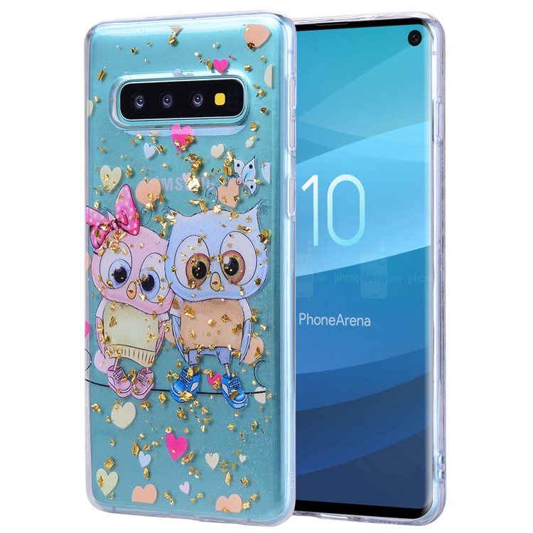 Glitter Sequins Inlaid Patterned TPU Phone Cover for Samsung Galaxy S10 Plus - Owls-1