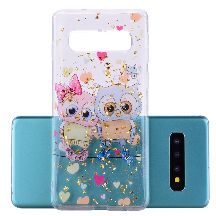 Glitter Sequins Inlaid Patterned TPU Phone Cover for Samsung Galaxy S10 Plus - Owls-2
