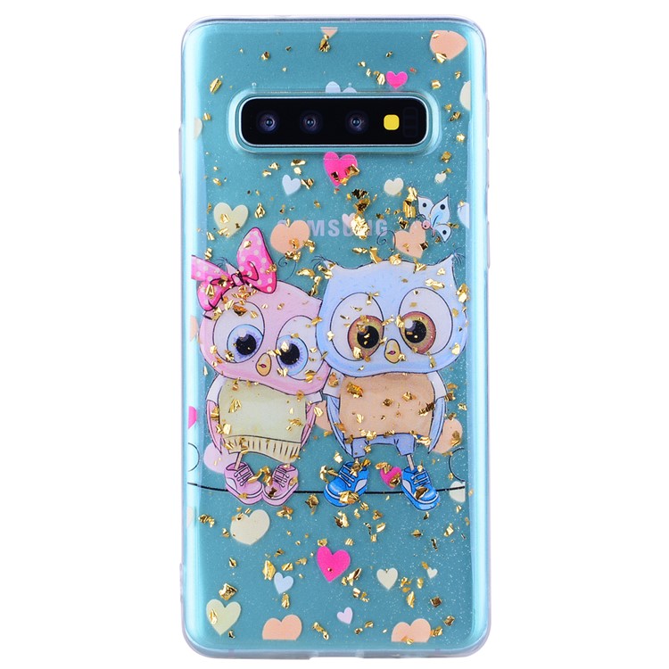 Glitter Sequins Inlaid Patterned TPU Phone Cover for Samsung Galaxy S10 Plus - Owls-3