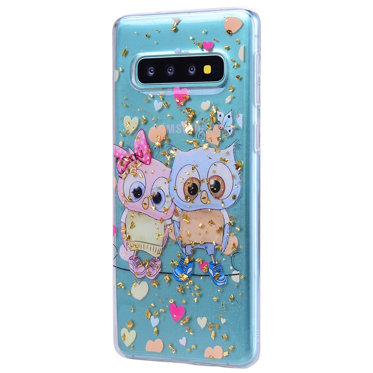 Glitter Sequins Inlaid Patterned TPU Phone Cover for Samsung Galaxy S10 Plus - Owls-4