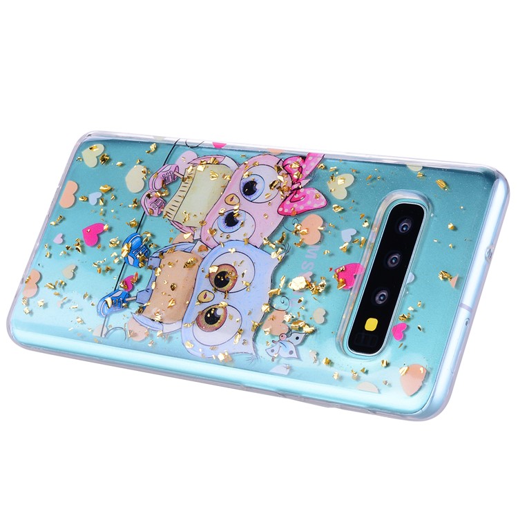Glitter Sequins Inlaid Patterned TPU Phone Cover for Samsung Galaxy S10 Plus - Owls-5