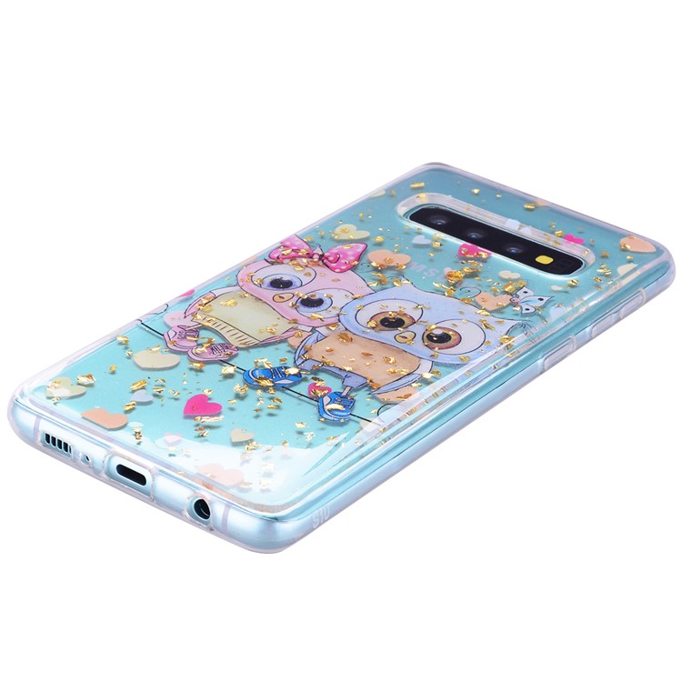 Glitter Sequins Inlaid Patterned TPU Phone Cover for Samsung Galaxy S10 Plus - Owls-7