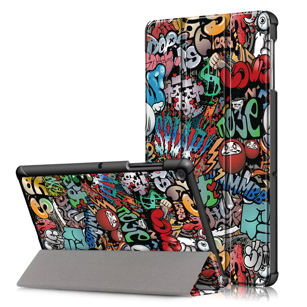 Case Inteligente de Cuero PU Para Samsung Galaxy Tab S5e SM-T720/SM-T725 Impresión de Patrones Tri-fold Stand Cubierta - Patrón de Graffiti