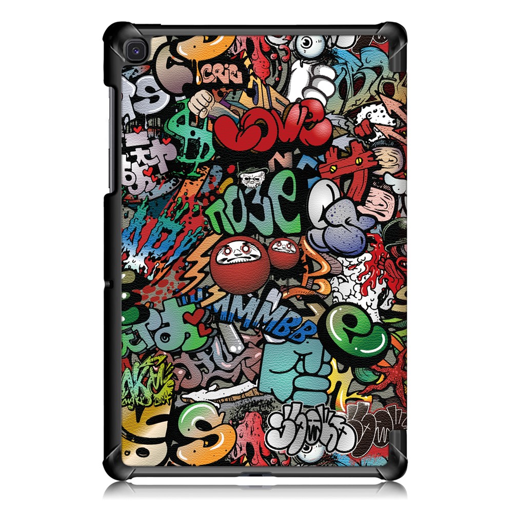 Caso Inteligente de Couro PU Para Samsung Galaxy Tab S5e Sm-t720/sm-t725 Impressão de Padrão Tri-fold Stand Tampa de Tablet - Padrão de Graffiti