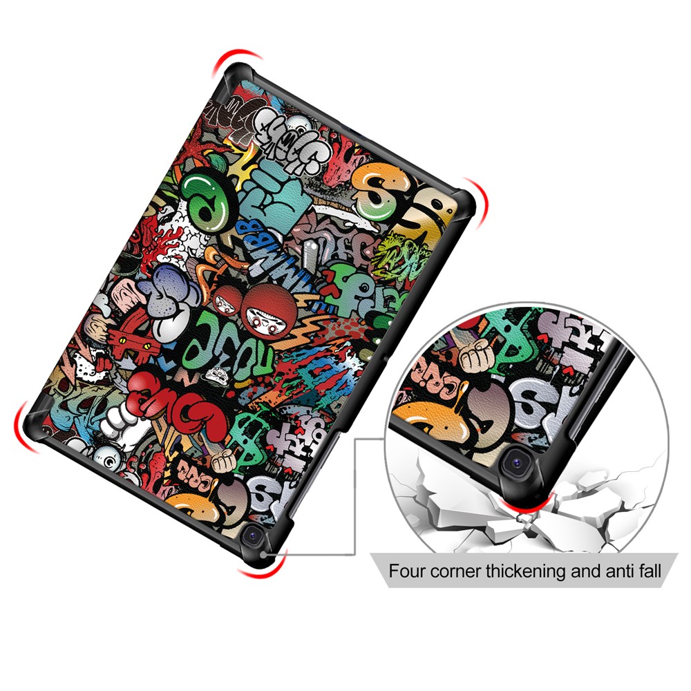 Étui Intelligent en Cuir PU Pour Samsung Galaxy Tab S5e Sm-t720 / Sm-t725 Prégent Impression Tri-fadlad Stand Tablet Cover - Motif de Graffitis