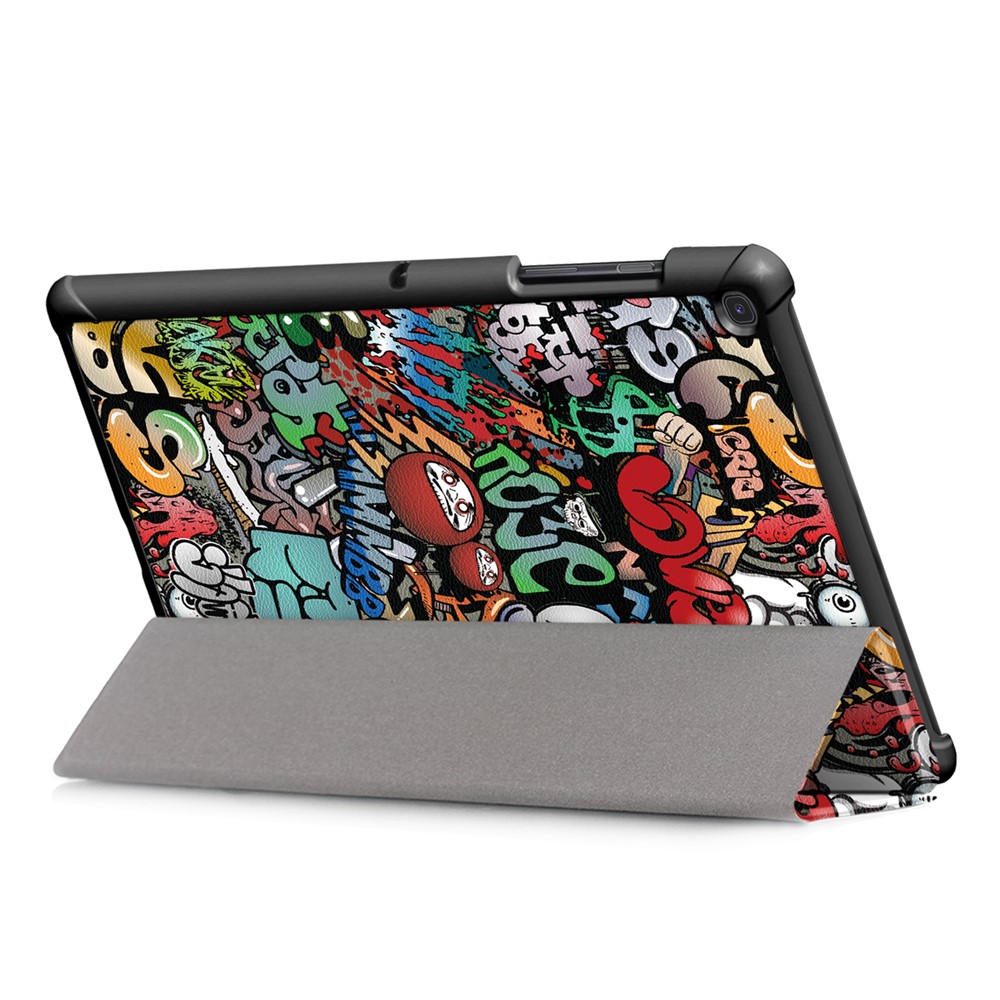 Case Inteligente de Cuero PU Para Samsung Galaxy Tab S5e SM-T720/SM-T725 Impresión de Patrones Tri-fold Stand Cubierta - Patrón de Graffiti