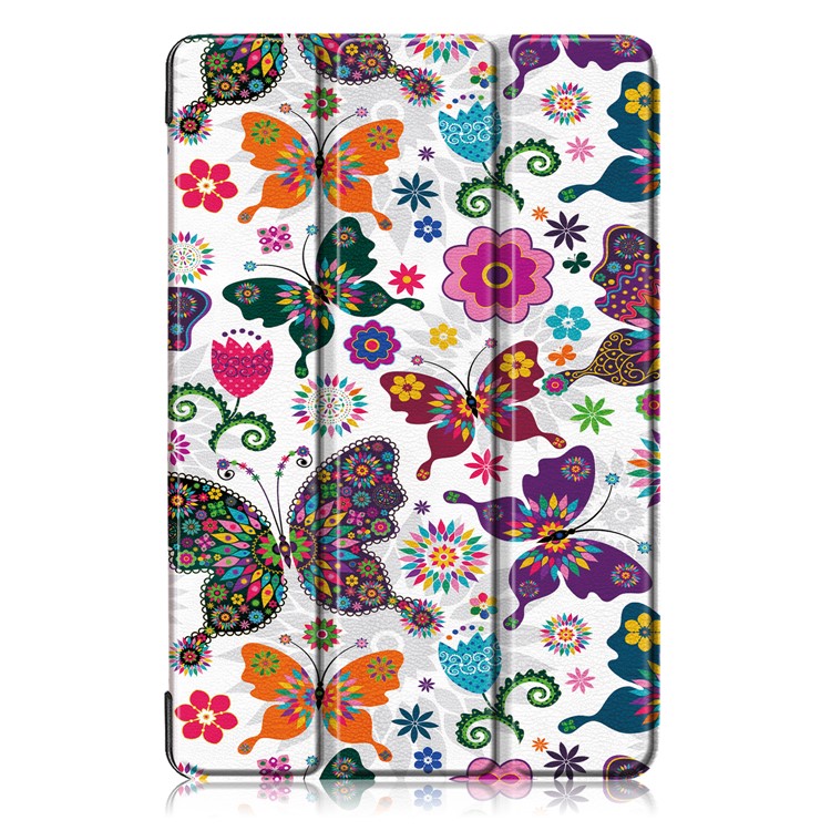 Case Inteligente de Cuero PU Para Samsung Galaxy Tab S5e SM-T720/SM-T725 Impresión de Patrones Tri-fold Stand Cubierta - Bonito Patrón de Mariposas