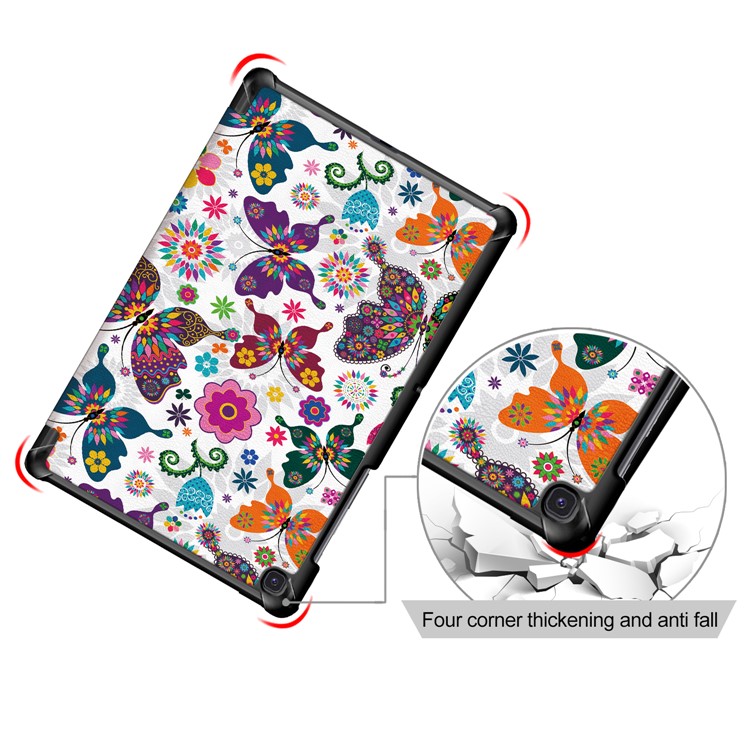 Case Inteligente de Cuero PU Para Samsung Galaxy Tab S5e SM-T720/SM-T725 Impresión de Patrones Tri-fold Stand Cubierta - Bonito Patrón de Mariposas