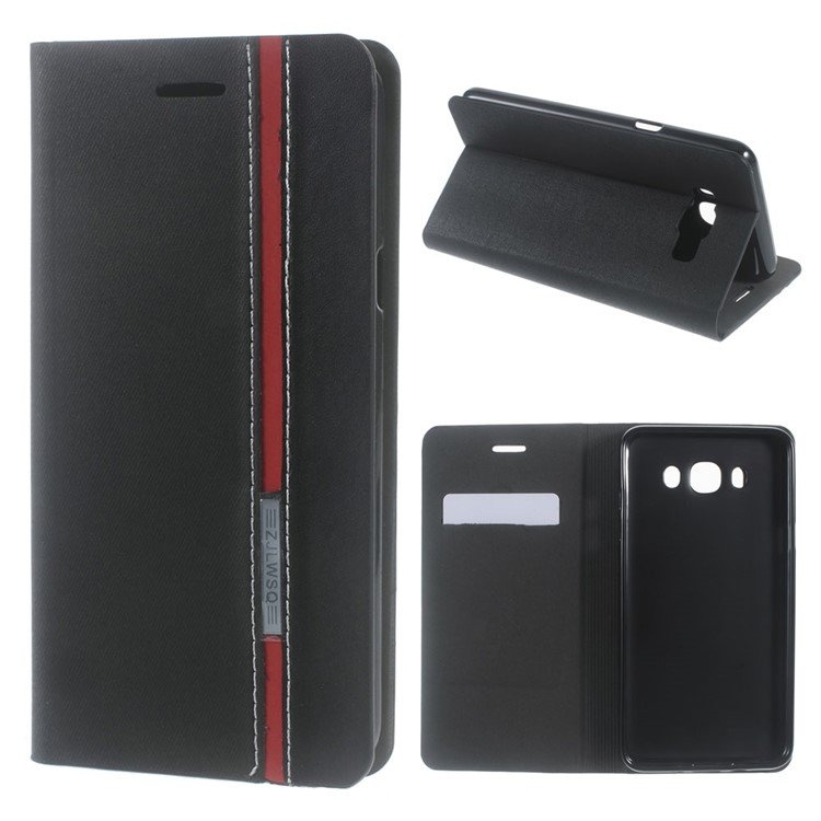 Dual-color Card Holder Leather Stand Phone Case for Samsung Galaxy J7 (2016) J710 - Black-1