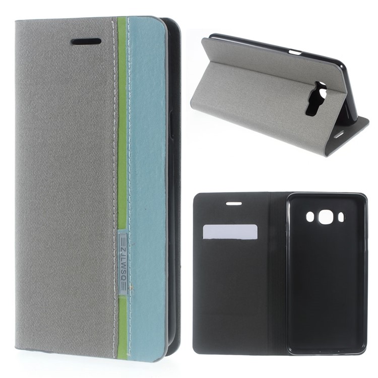 Dual-color Card Holder Leather Phone Case with Stand for Samsung Galaxy J7 (2016) J710 - Grey-1
