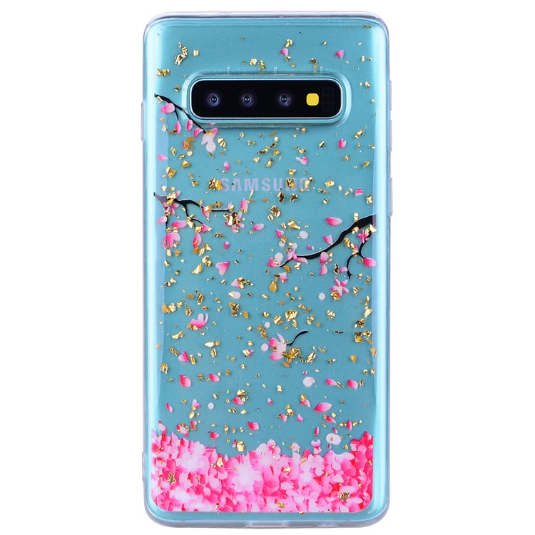 Glitter Sequins Inlaid Patterned TPU Phone Cover for Samsung Galaxy S10 - Falling Flowers-3