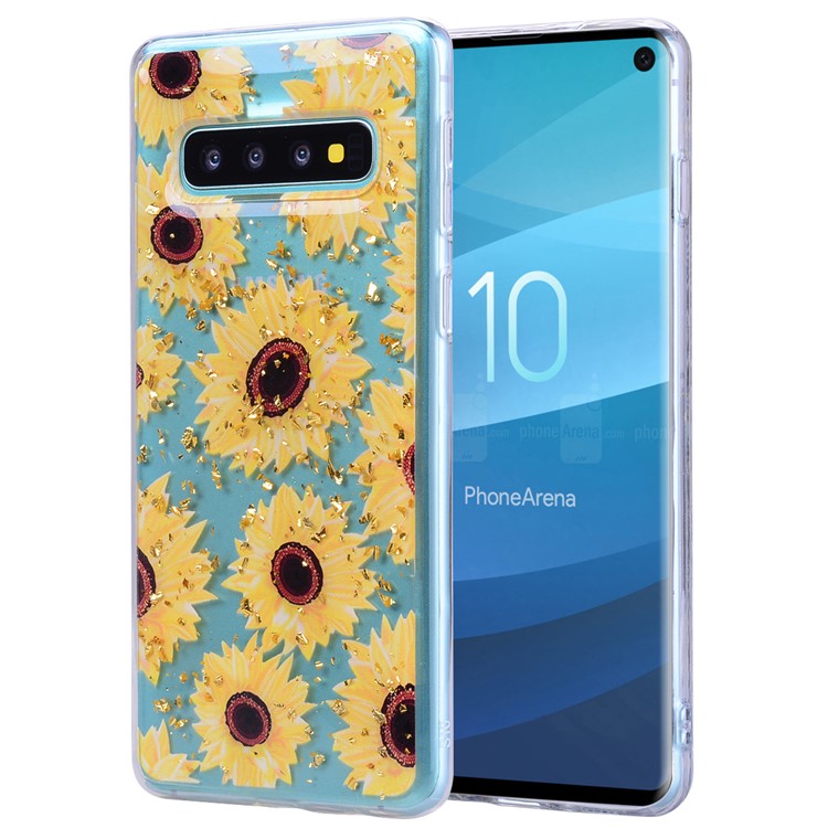 Glitter Sequins Inlaid Patterned TPU Phone Cover for Samsung Galaxy S10 - Sunflowers-1