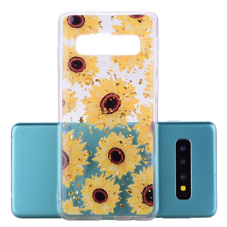 Glitter Sequins Inlaid Patterned TPU Phone Cover for Samsung Galaxy S10 - Sunflowers-2