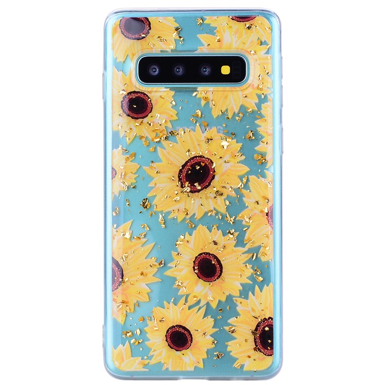 Glitter Sequins Inlaid Patterned TPU Phone Cover for Samsung Galaxy S10 - Sunflowers-3