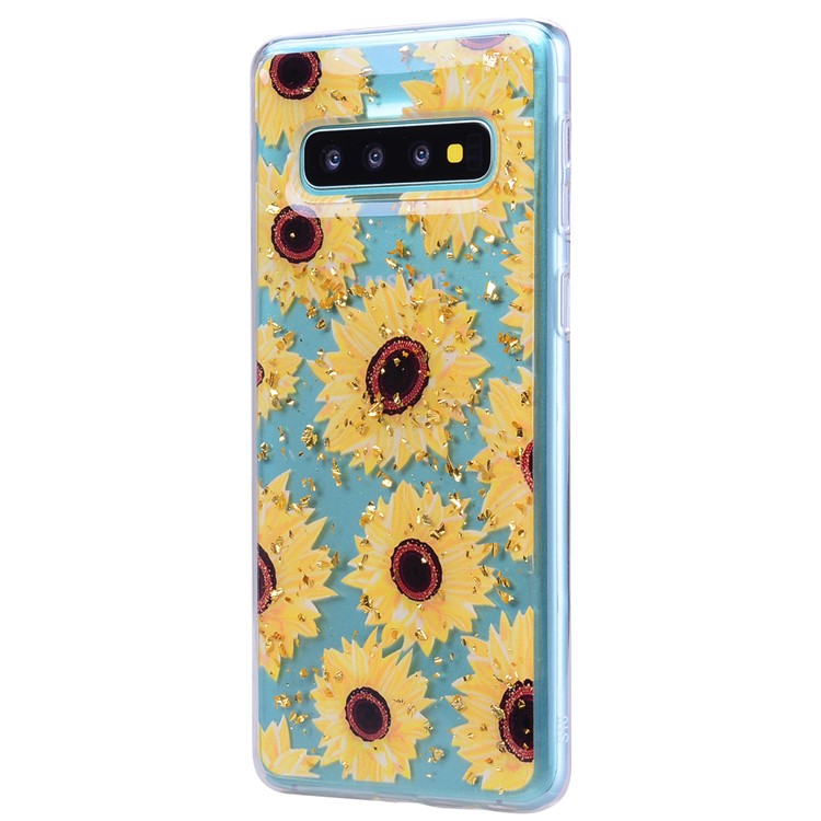 Glitter Sequins Inlaid Patterned TPU Phone Cover for Samsung Galaxy S10 - Sunflowers-4
