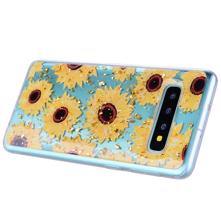 Glitter Sequins Inlaid Patterned TPU Phone Cover for Samsung Galaxy S10 - Sunflowers-5