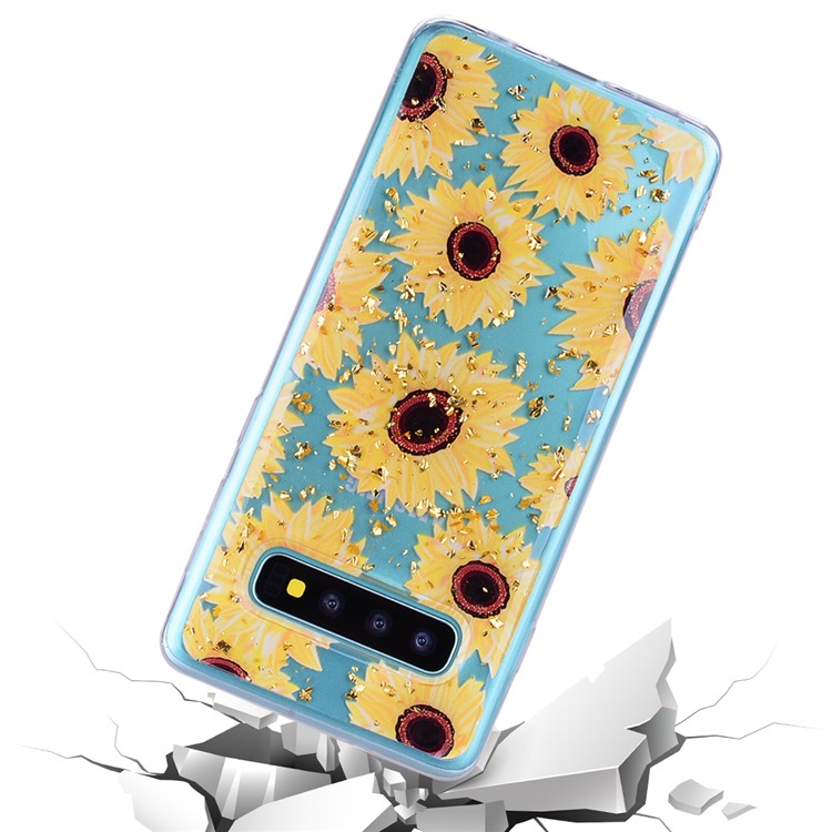 Glitter Sequins Inlaid Patterned TPU Phone Cover for Samsung Galaxy S10 - Sunflowers-6