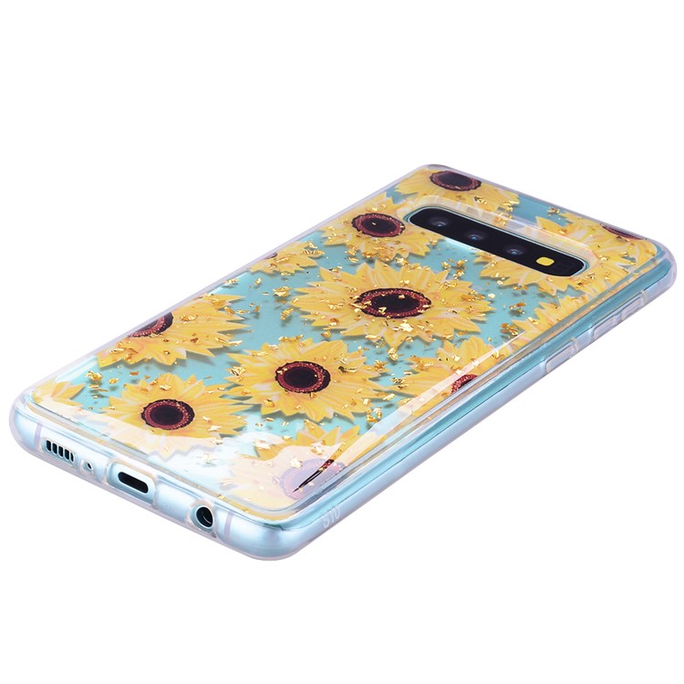 Glitter Sequins Inlaid Patterned TPU Phone Cover for Samsung Galaxy S10 - Sunflowers-7