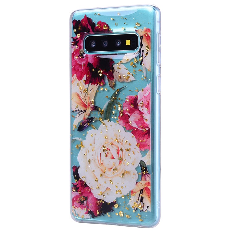 Glitter Sequins Inlaid Patterned TPU Phone Cover for Samsung Galaxy S10 - Pretty Flowers-4