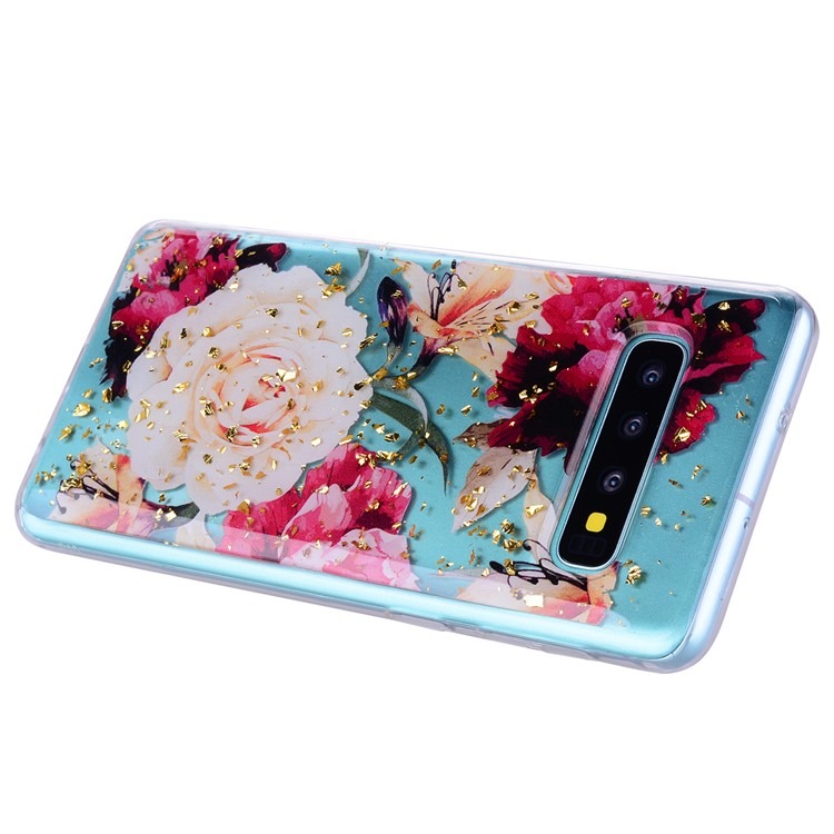 Glitter Sequins Inlaid Patterned TPU Phone Cover for Samsung Galaxy S10 - Pretty Flowers-5