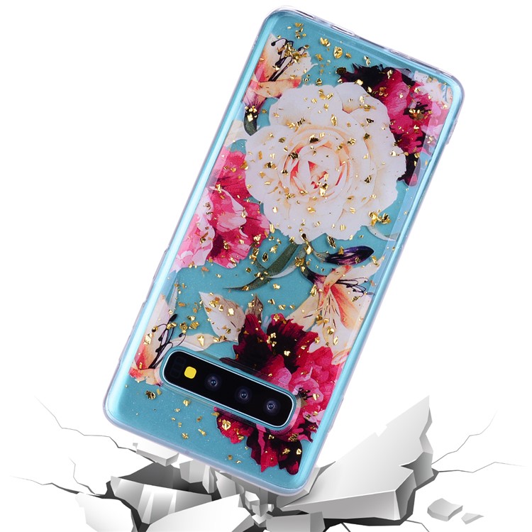 Glitter Sequins Inlaid Patterned TPU Phone Cover for Samsung Galaxy S10 - Pretty Flowers-6