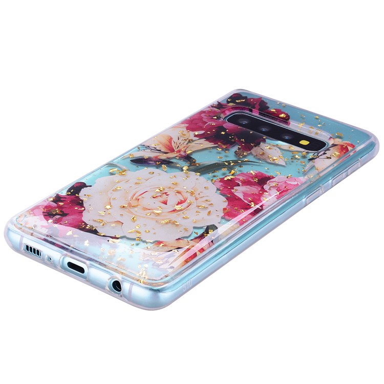 Glitter Sequins Inlaid Patterned TPU Phone Cover for Samsung Galaxy S10 - Pretty Flowers-7