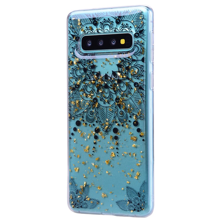 Glitter Sequins Inlaid Patterned TPU Phone Cover for Samsung Galaxy S10 - Black Flower-3