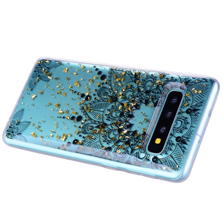 Glitter Sequins Inlaid Patterned TPU Phone Cover for Samsung Galaxy S10 - Black Flower-4