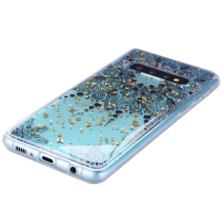 Glitter Sequins Inlaid Patterned TPU Phone Cover for Samsung Galaxy S10 - Black Flower-6