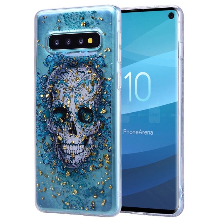 Glitter Sequins Inlaid Patterned TPU Phone Cover for Samsung Galaxy S10 - Skull-1