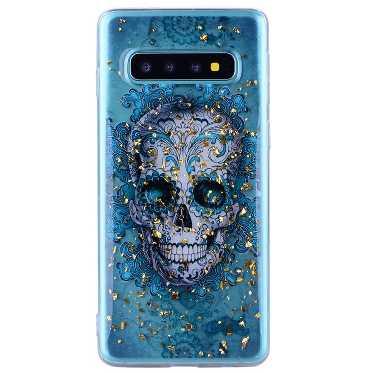 Glitter Sequins Inlaid Patterned TPU Phone Cover for Samsung Galaxy S10 - Skull-3
