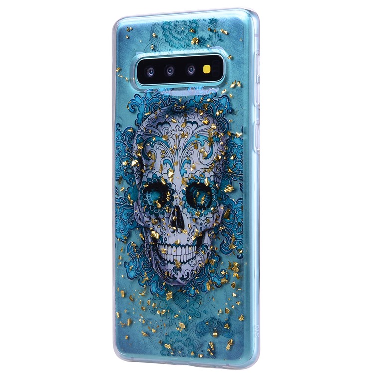 Glitter Sequins Inlaid Patterned TPU Phone Cover for Samsung Galaxy S10 - Skull-4