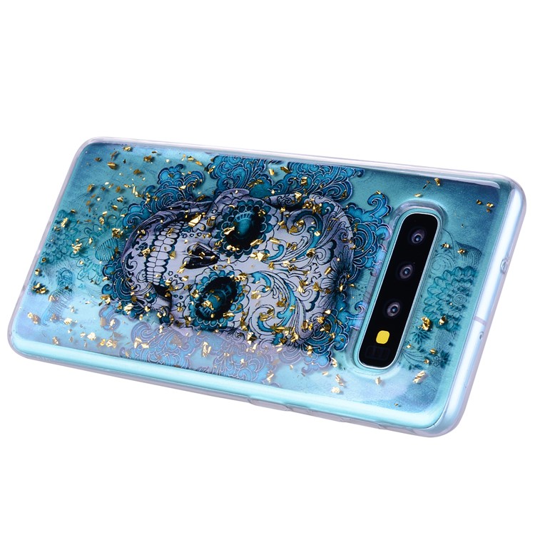Glitter Sequins Inlaid Patterned TPU Phone Cover for Samsung Galaxy S10 - Skull-5