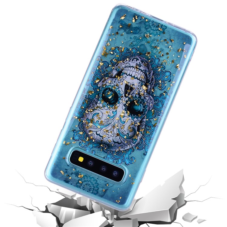 Glitter Sequins Inlaid Patterned TPU Phone Cover for Samsung Galaxy S10 - Skull-6