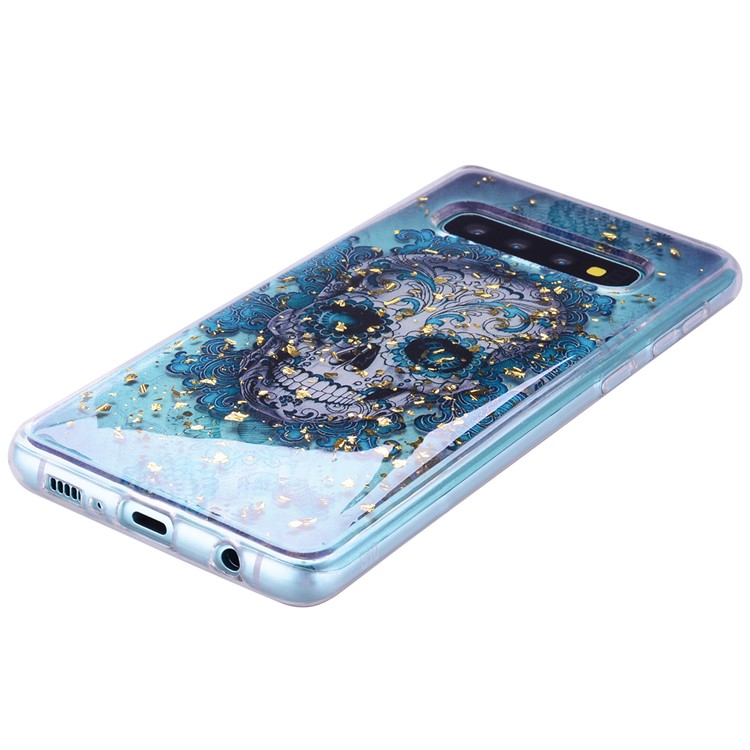 Glitter Sequins Inlaid Patterned TPU Phone Cover for Samsung Galaxy S10 - Skull-7